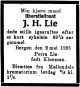 Dødsannonse John Herman Lie Dødsannonse John Herman Lie