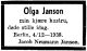 Dødsannonse Olga Janson